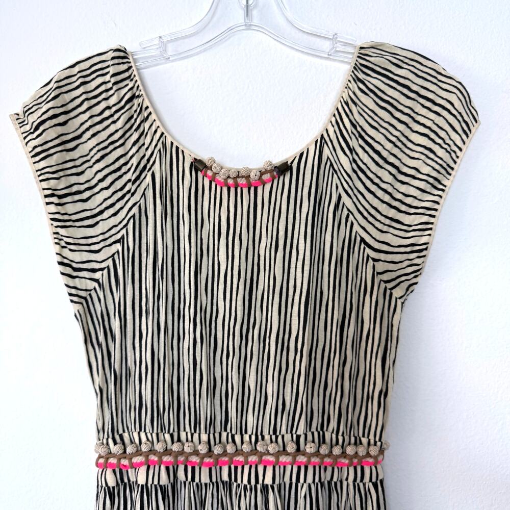 Vineet Bahl x Anthropologie Embellished Striped Midi Dress Lace Hem Back Cutout - Picture 4 of 10